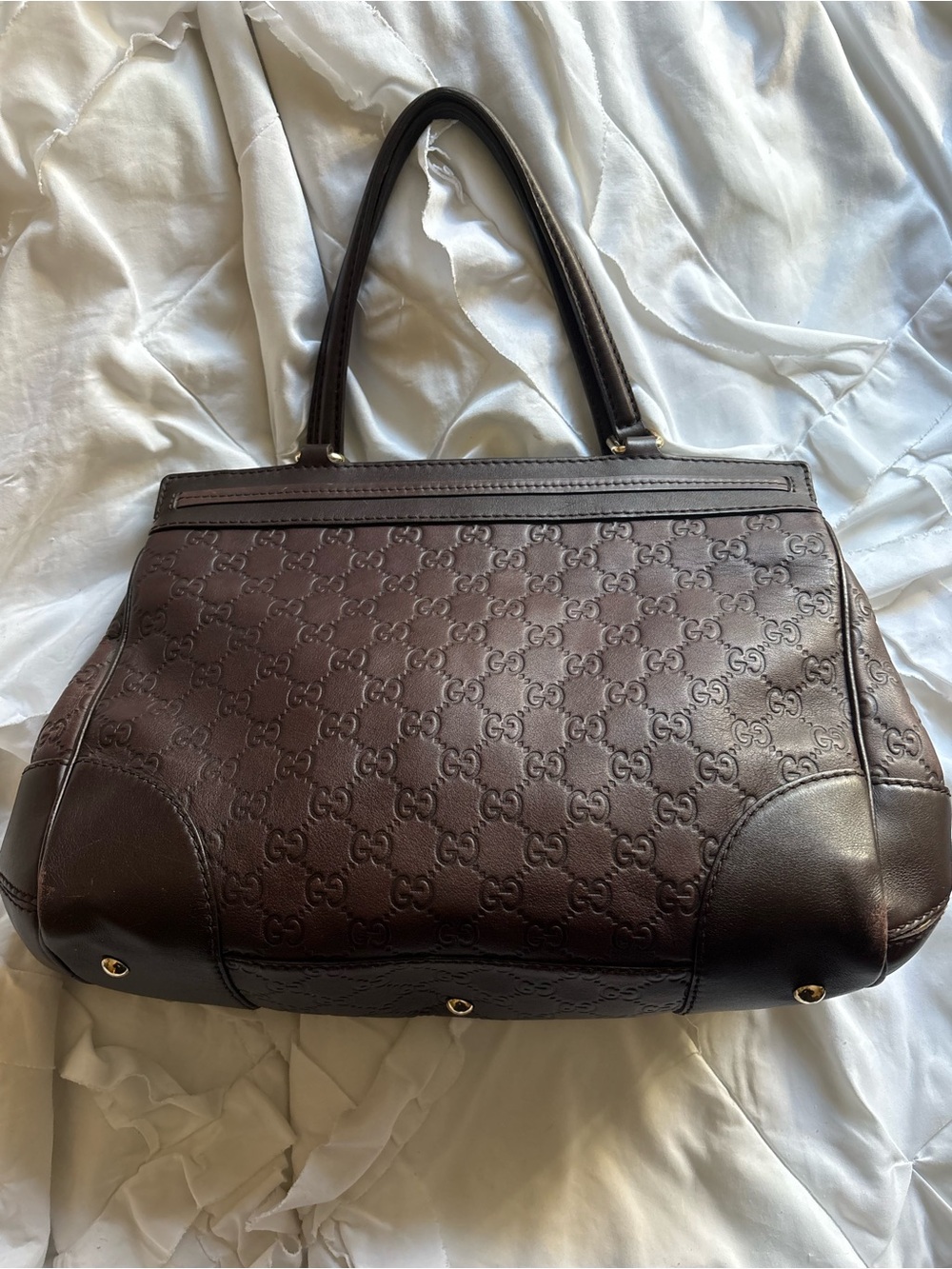 Gucci Brown GG Monogram Shoulder Bag with Gold Accents - Picture 2 of 8